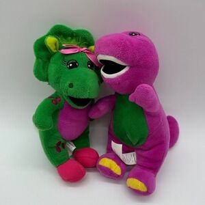 Barney & Baby Bop dinosaur plush stuffed animal toy 8" Barney 2017 Fisher Price